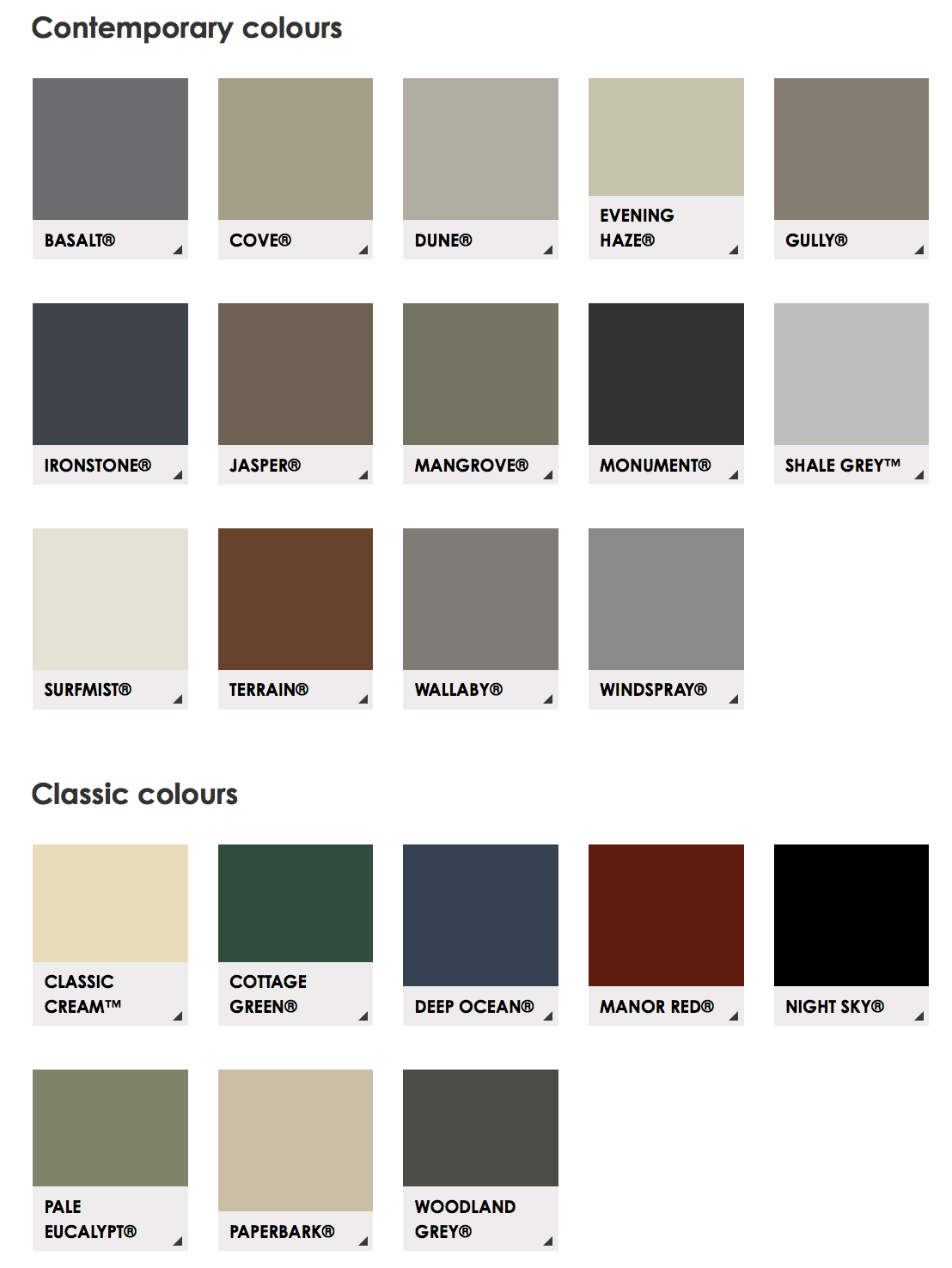 colourbond colours